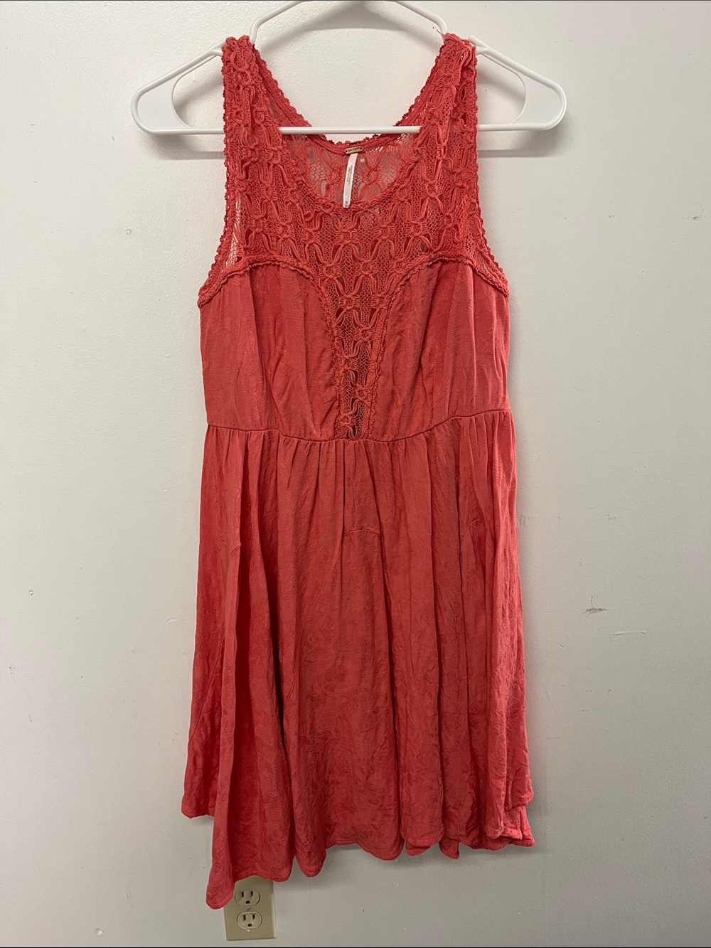 Free People Coral Crochet Yoke Dress